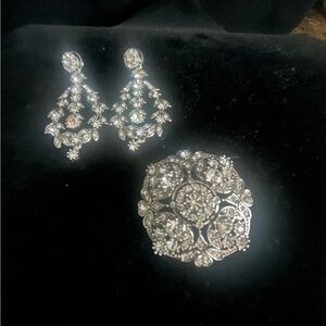 Joan Rivers Classics Collection Elegant Silver Crystal Earrings and Brooch Set